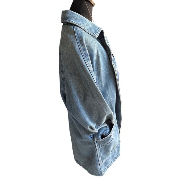 Eddie Bauer Vintage Denim Chore Jacket Rare Back Detail Festival S - Picture 2 of 6